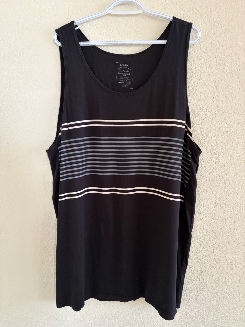 Rusty Black Tank with White and Gray Stripe Panels